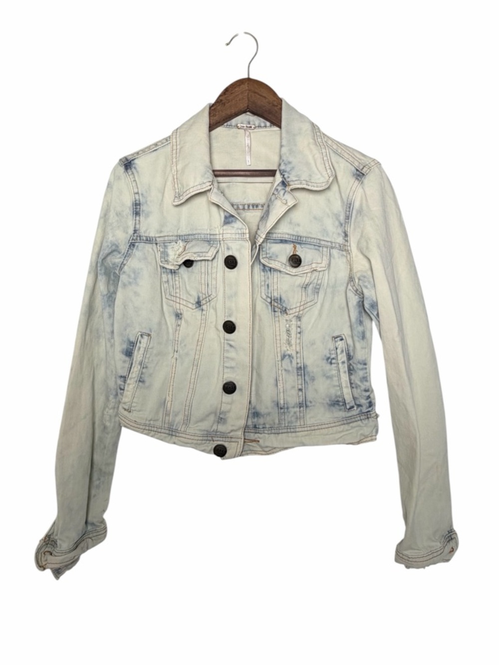 Free People Acid Wash Distressed Denim Jacket Size 2